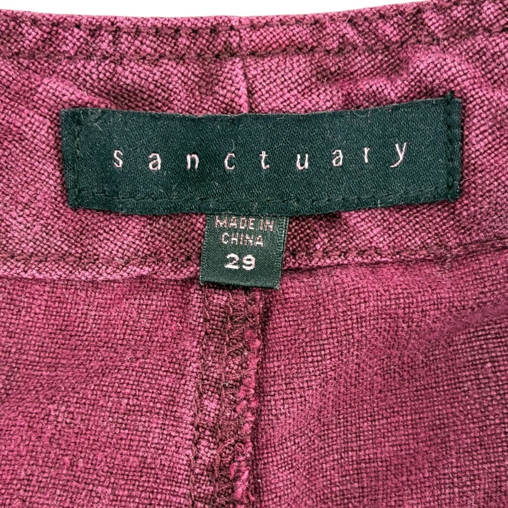 Sanctuary 100% Linen Burgundy Utility Shorts Drawstring Zip Fly Raw‎ Hem NWOT 29 - Picture 3 of 7